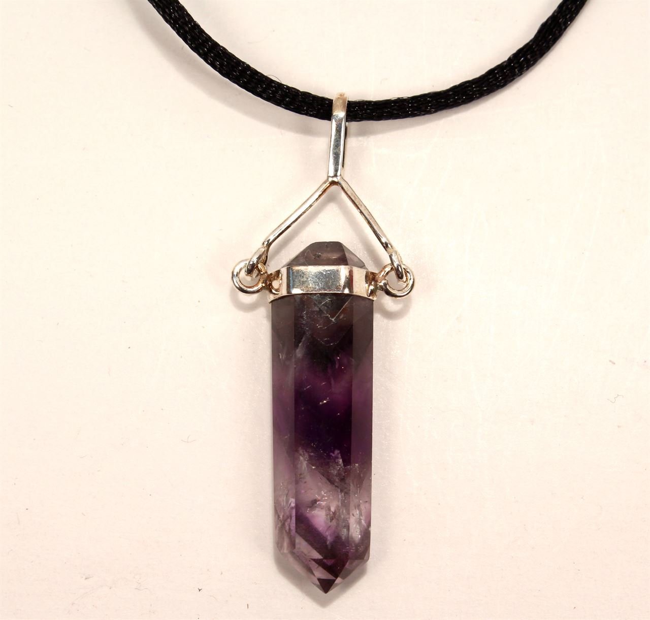 Sterling Silver- Amethyst High Conquering Crystal Point Necklace - Image 1