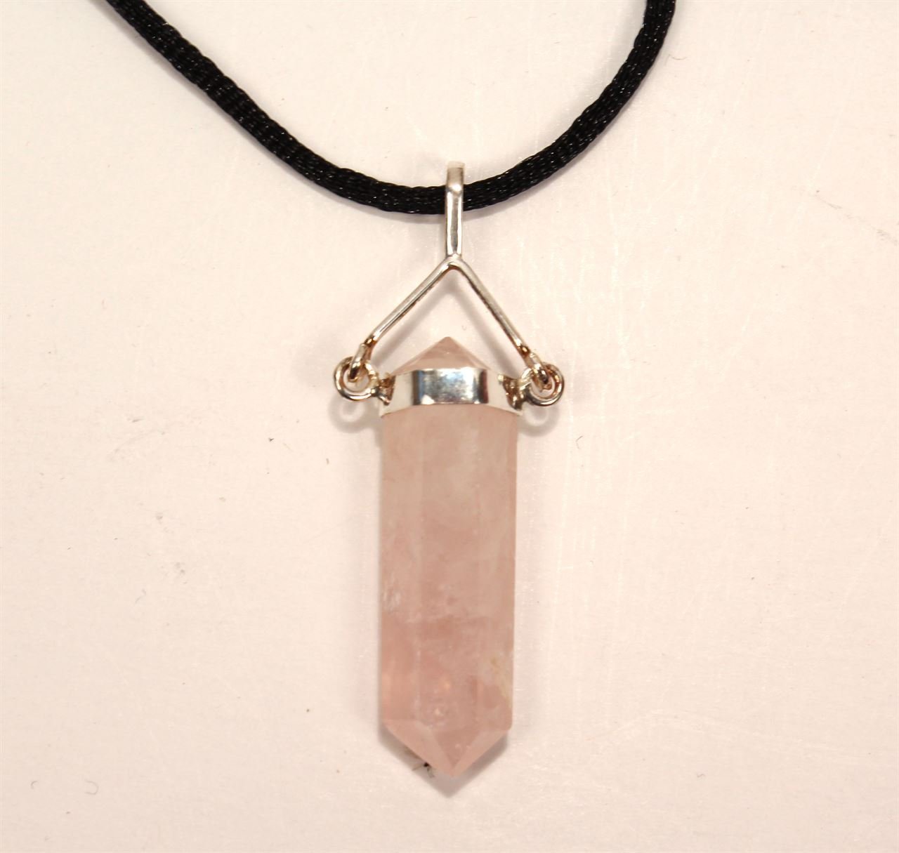 Sterling Silver- Rose Quartz Love Crystal Point Necklace - Image 1