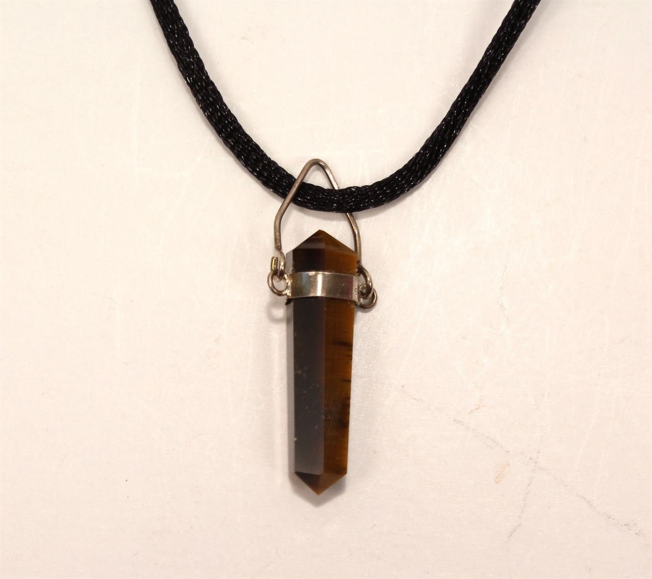 Sterling Silver-Tiger's Eye Protection Crystal Point Necklace - Image 1