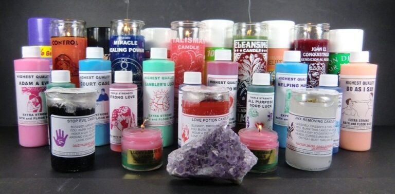 soaps, oils, and candles for good luck