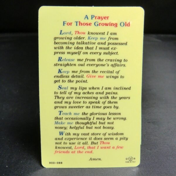 Prayer for those Growing Old Blessed Prayer Card